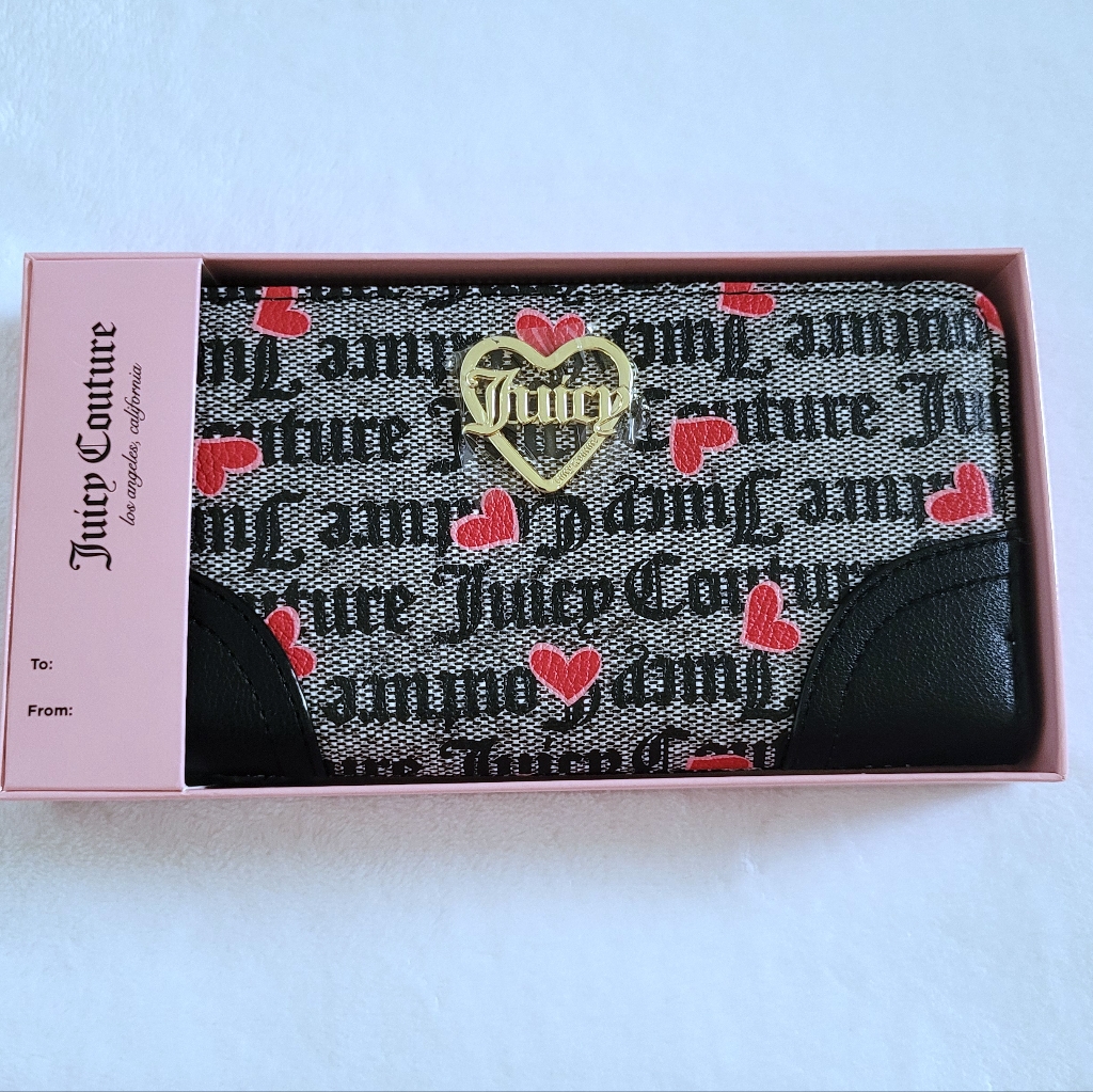 Juicy Couture Black/Beige Large Zip Around Wallet - Nib